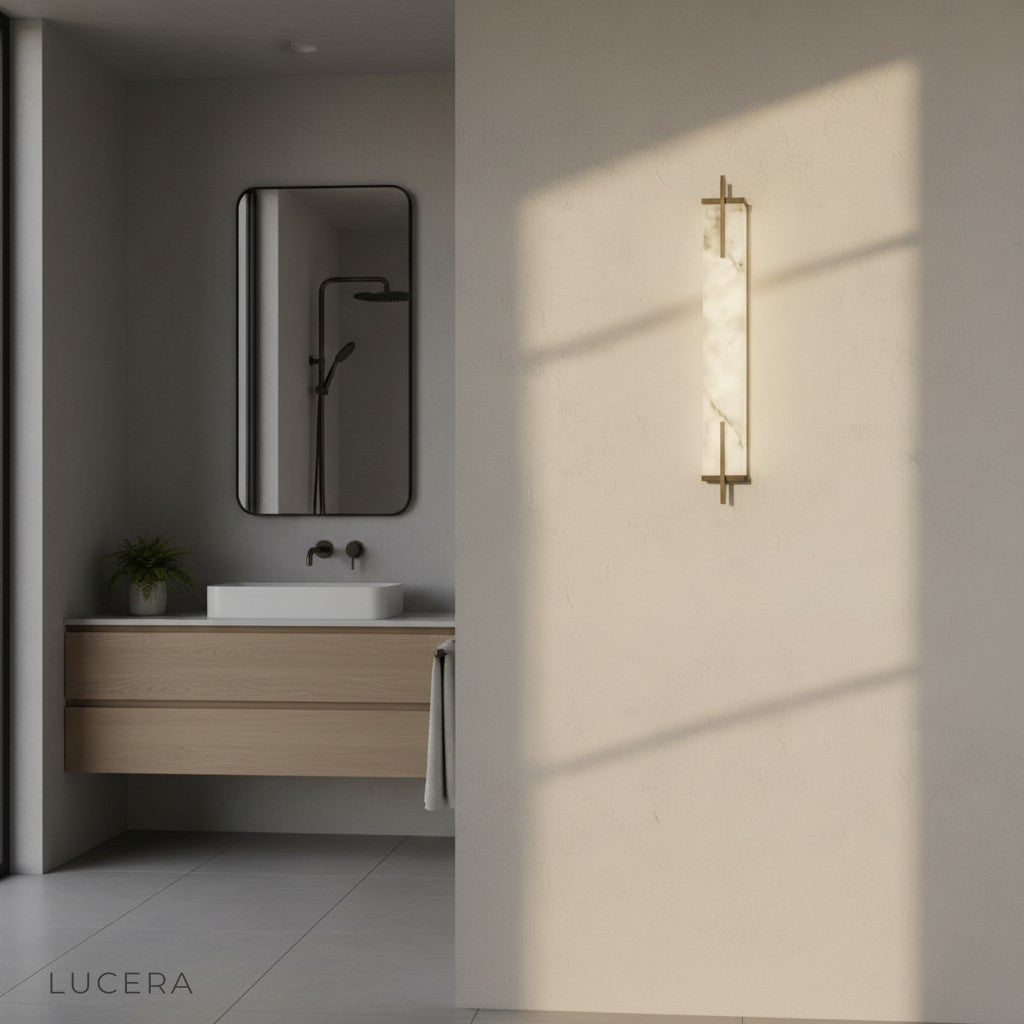 Amalfi modern wall lamp in a dining room corner with soft warm ambiance