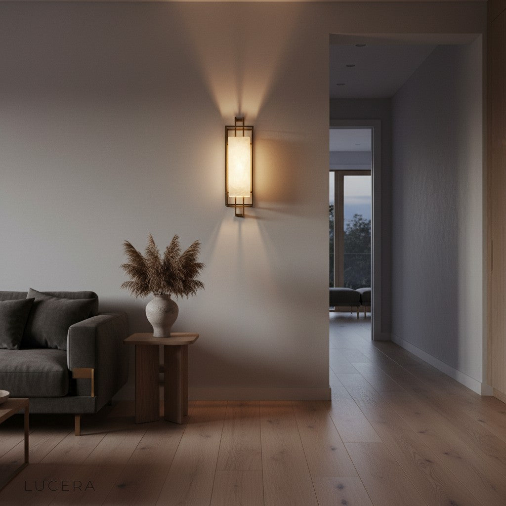 Arbor Modern Marble Lamp in a tranquil reading nook with soft 3000K glow