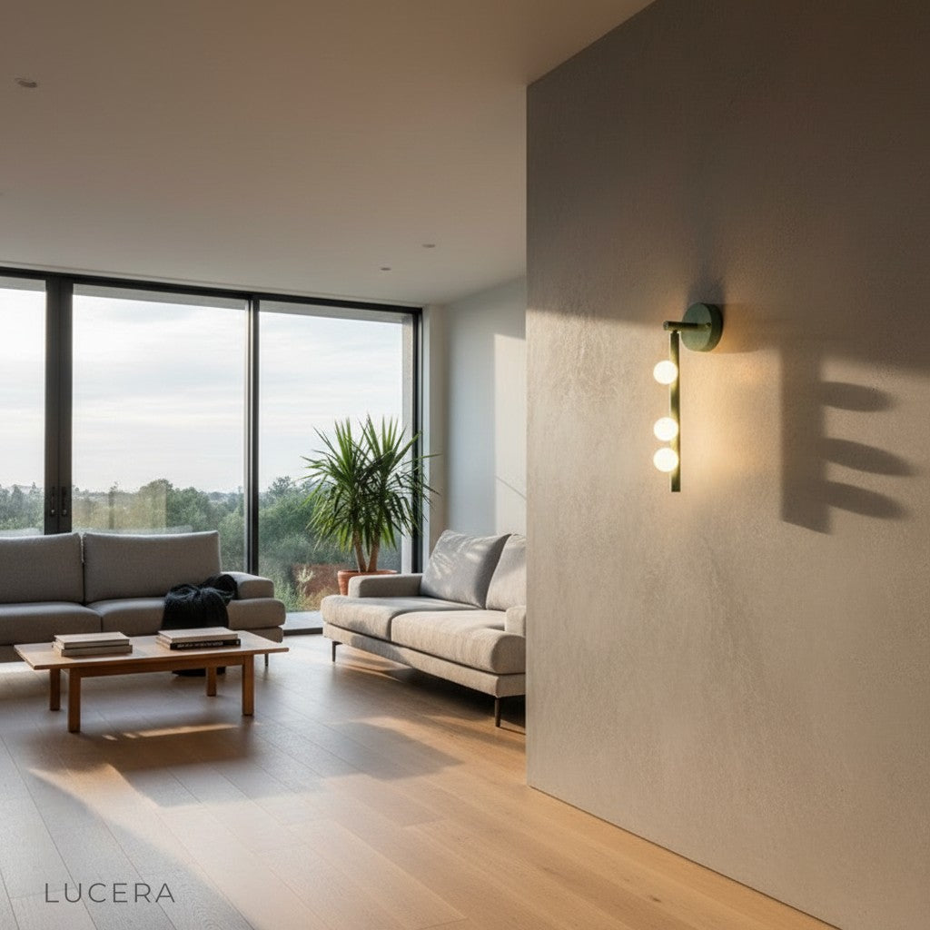 Lucera retro wall lamp warm light ambiance in farmhouse style bathroom mirror