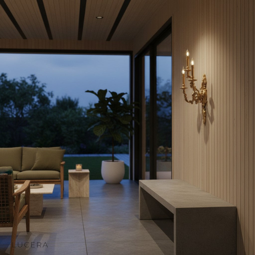 Tonal Wall Sconce in a hallway niche with dramatic light and shadow, French elegance style