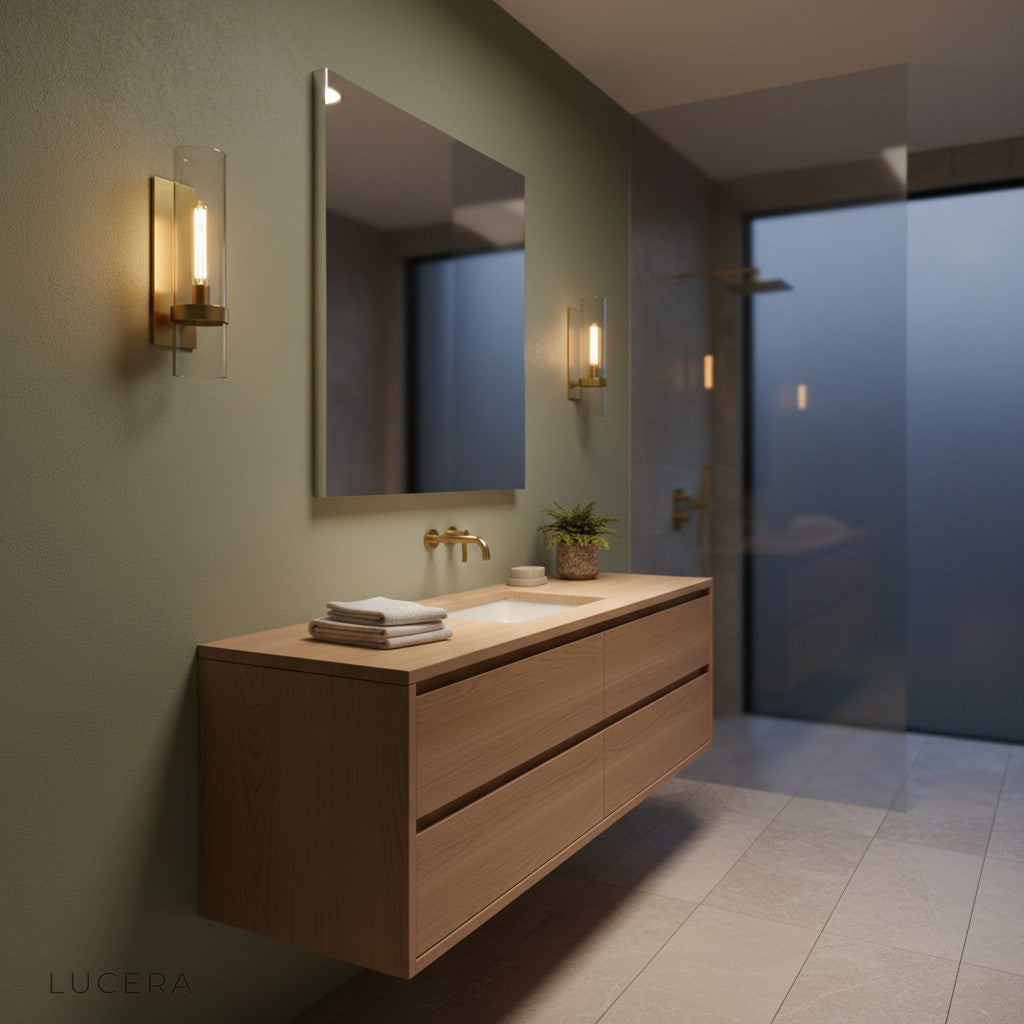 Motet wall lamp in black finish adding accent light to contemporary entryway