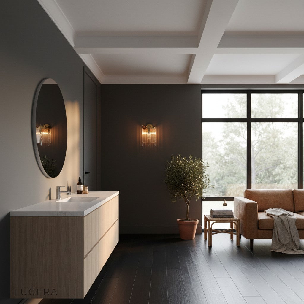 Opus sconce in elegant entryway with warm 3000K inviting light