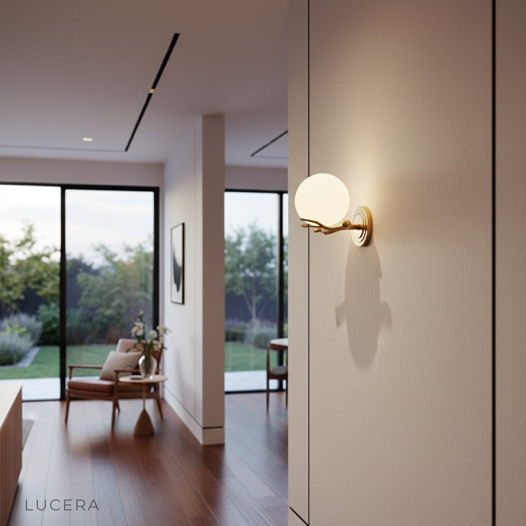 Coda Moon wall light in reading nook with warm inviting atmosphere