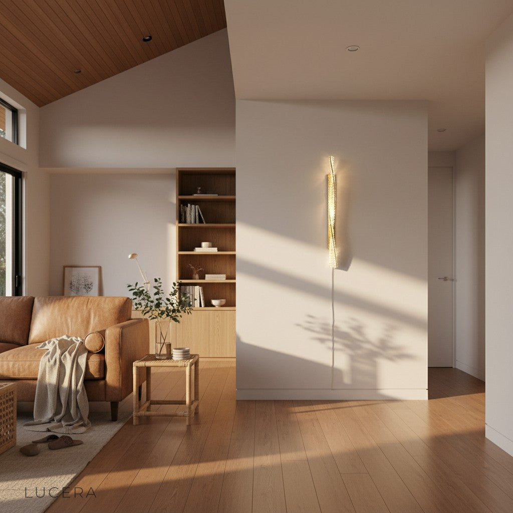Marcato Nordic LED crystal wall light in elegant entryway with marble wall