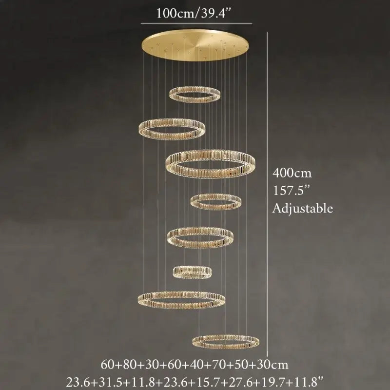 Loch Cascading Crystal Rings Pendant Chandelier - Chandeliers | Lucera Lighting