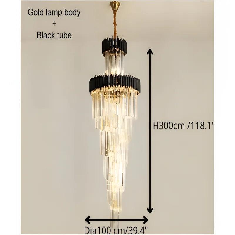 Pumice Black and Gold Crystal Chandelier for Staircase - Chandeliers | Lucera Lighting