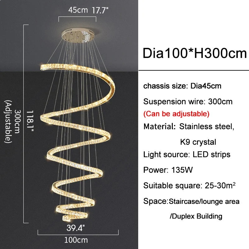Wulf Long Spiral Hanging Crystal Golden Chandelier - Chandeliers | Lucera Lighting