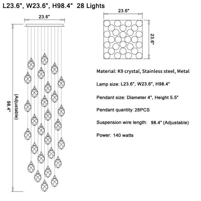 Weld Tremezzo Diamond Crystal Chandelier - Chandeliers | Lucera Lighting