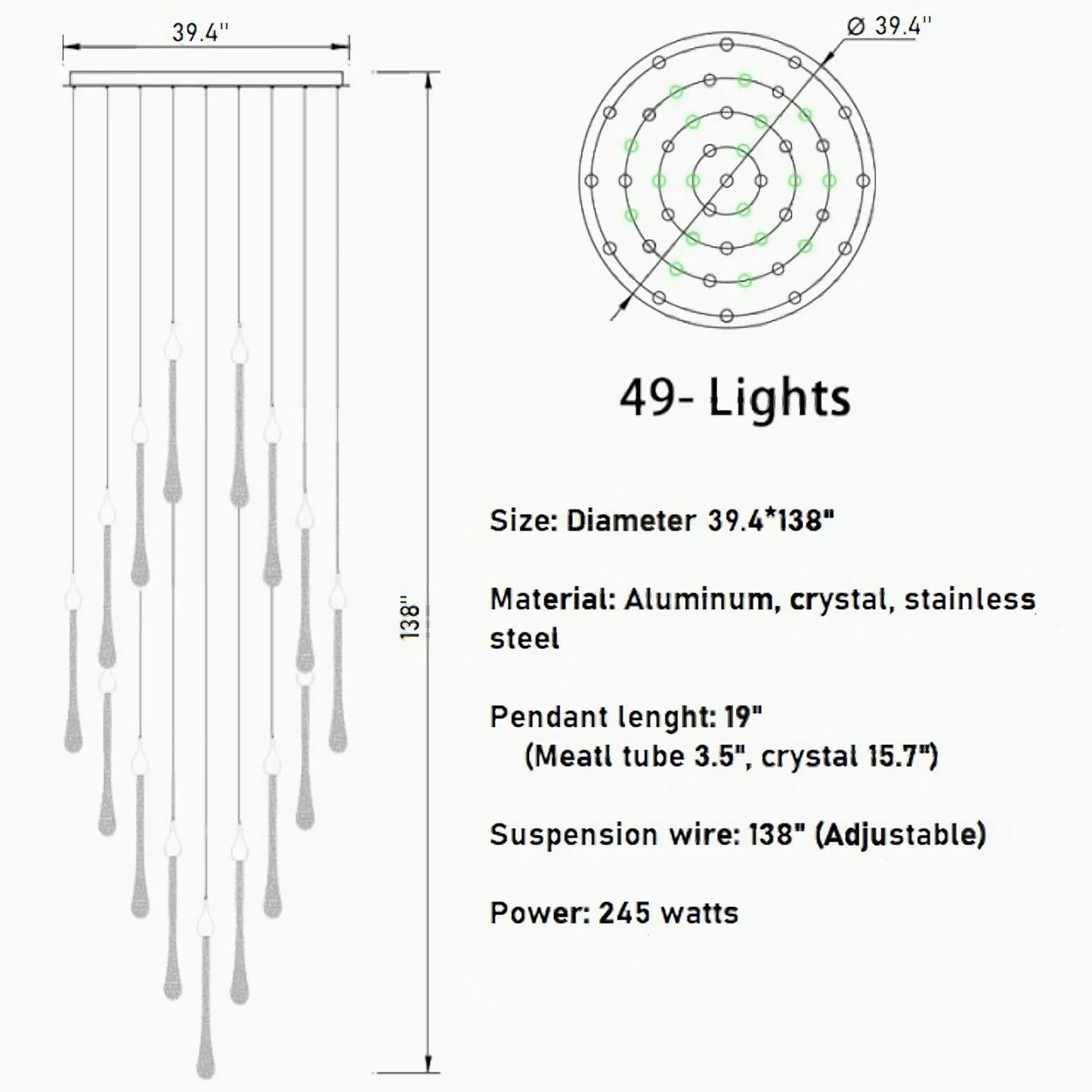 Albite Staircase Gold Crystal Chandelier - Chandeliers | Lucera Lighting