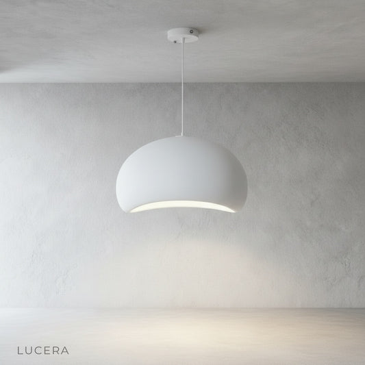Hibernal cloud-like polystyrene pendant light on clean white studio background