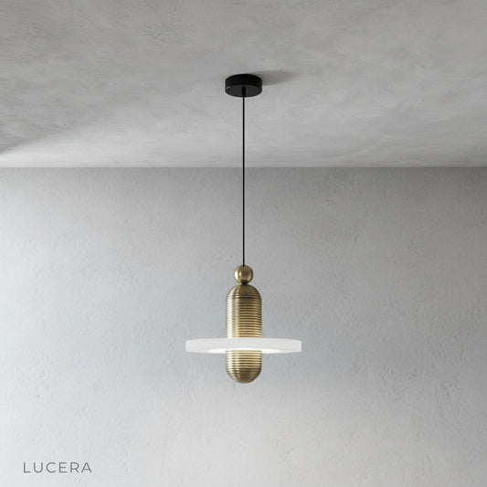 Marianist alabaster pendant light front view on clean white background