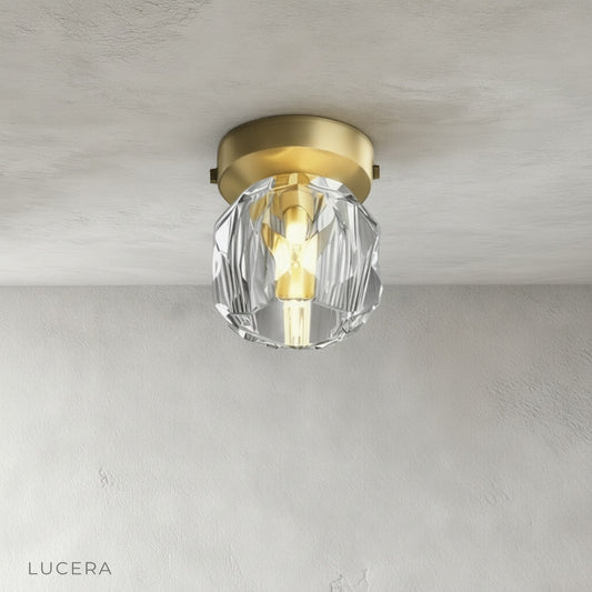 front view of crystal ceiling lamp on clean white background