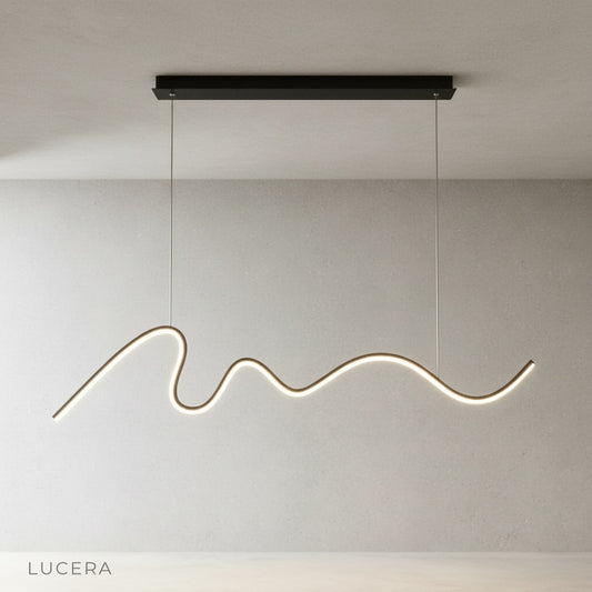 white Magia linear pendant light on clean studio background, front view