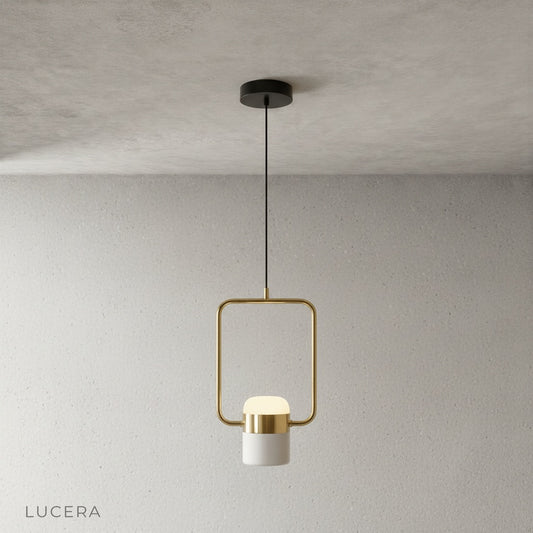 Minimalist studio view of geometric Tone Pendant Light hanging from ceiling