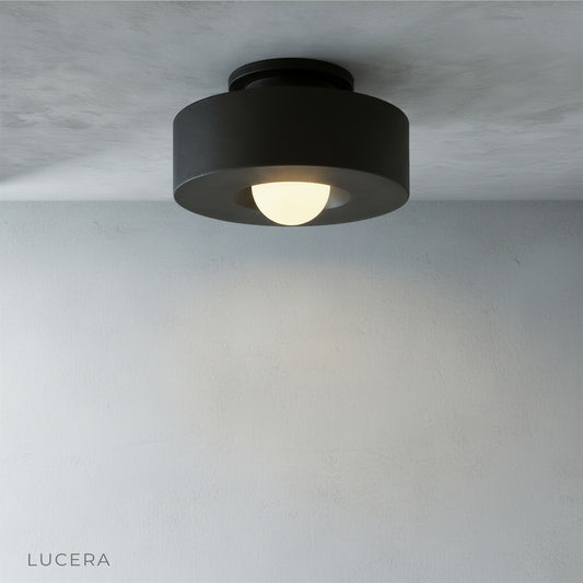 minimalist circular ceiling light studio shot on clean white background