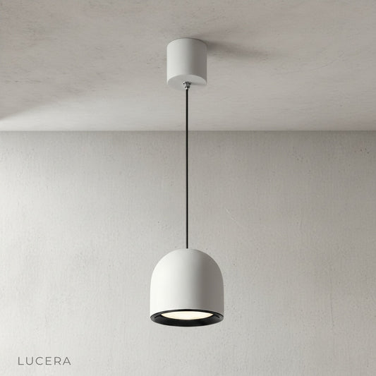 Trinity pendant light side profile showing metallic rim and dome shape