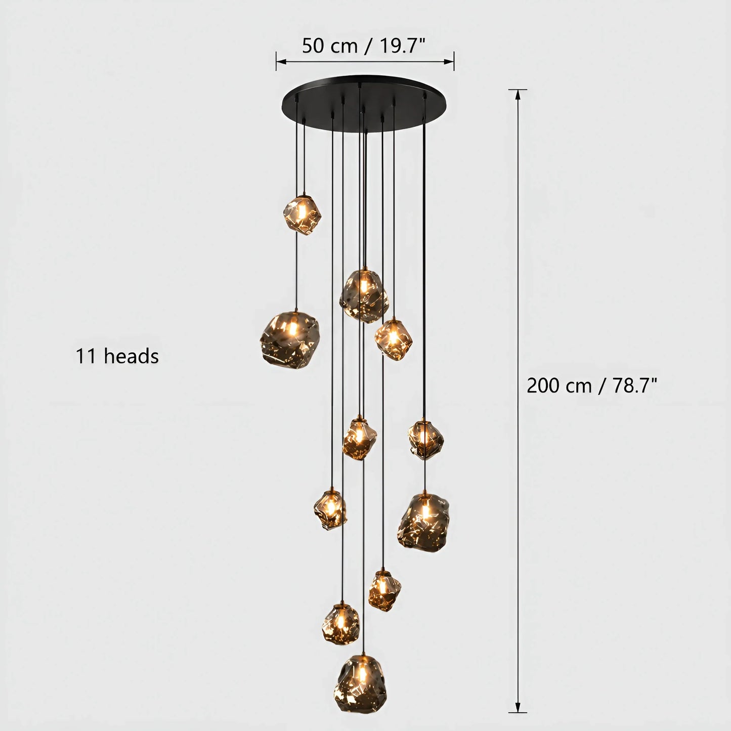 Quartzite Molten Rock Glass Staircase Chandelier - Chandeliers | Lucera Lighting