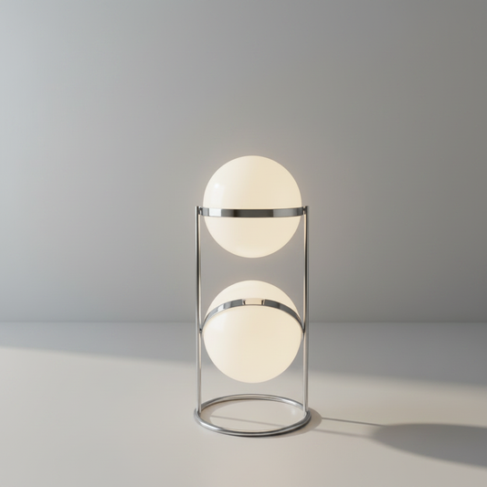 Studio shot of Illusione Floor Lamp with solid steel base and slim profile
