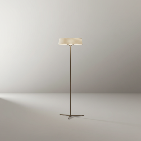 Glacier Floor Lamp studio shot on clean white background showing full aluminum frame and ring shade