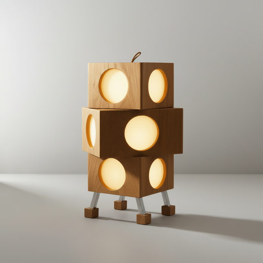 Vesta Floor Lamp studio shot on clean white background showing three stacked cubes