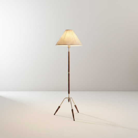 Lucera Terre Verte floor lamp studio view with wood and metal tripod base