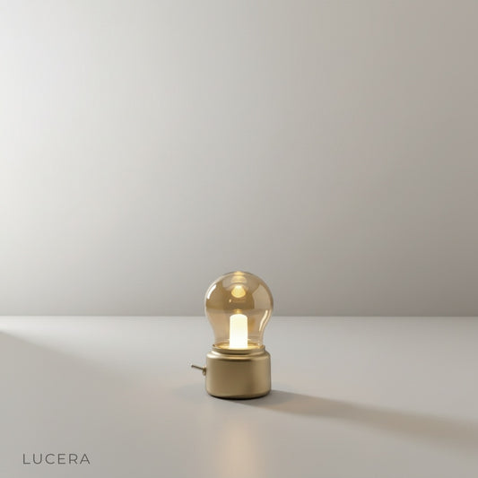 Uveous Table Lamp studio shot on clean white background, front view with glass shade