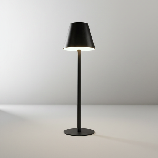 studio shot of yellow Lucera table lamp on clean white background, front view