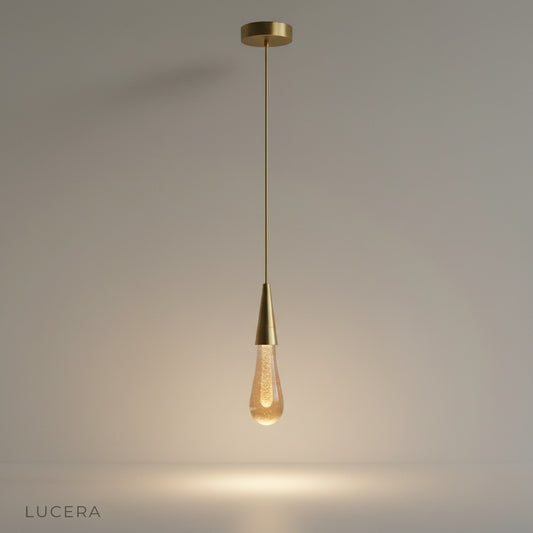 Beryl pendant light studio shot on clean white background showing crystal bottom
