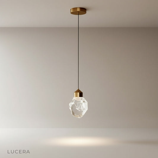 lambrequin pendant light with crystal accents on clean white studio background