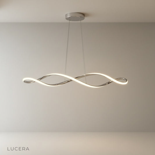 studio shot of Damaske chandelier front view with twisted aluminum and iron body