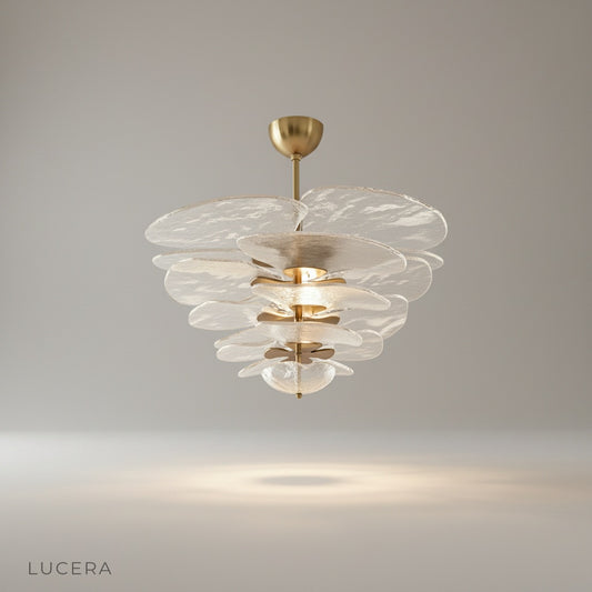 Studio shot of Coquelicot Petal Chandelier front view on clean white background