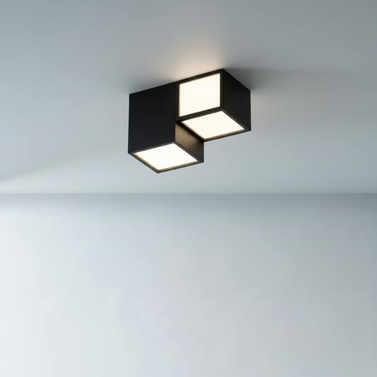 studio shot of Zelator ceiling light in aluminum and acrylic finish on clean white background