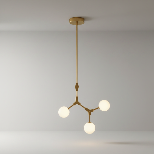 studio shot of black iron Erosion chandelier with five adjustable spherical shades