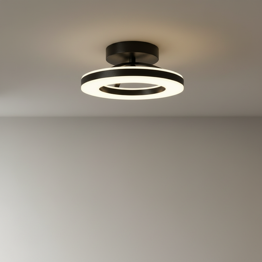 studio shot of Ziggurat ceiling light with dual iron and acrylic rings