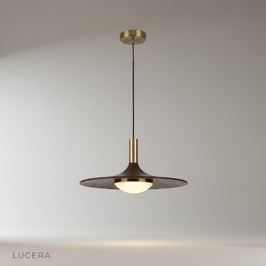 studio shot of Juju pendant light with slim iron frame and acrylic diffuser on clean background