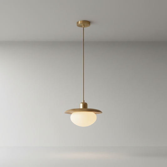 studio shot of Meander pendant light front view on clean beige background