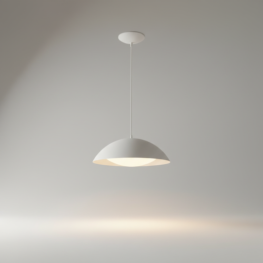 black iron dome pendant light on clean white studio background front view