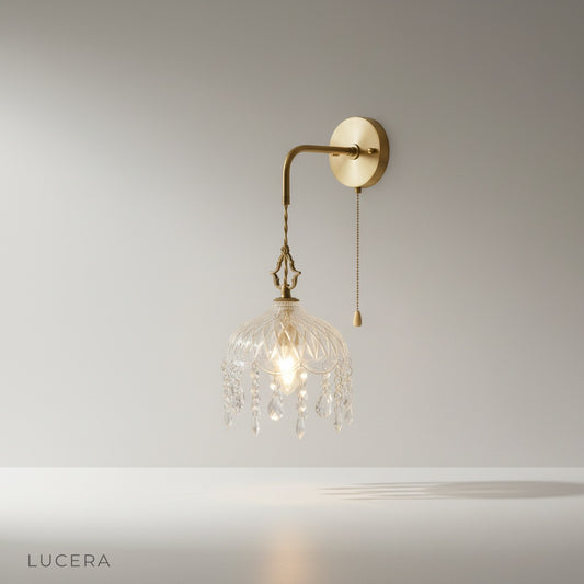 Studio shot of Magnify Glass Wall Light with intricate glass and copper body