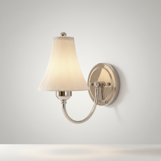 Lucera Hearth wall sconce polished metal front view on neutral studio background