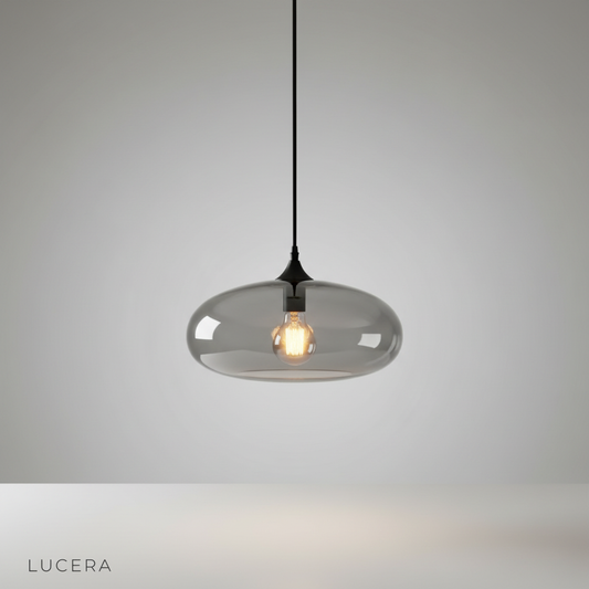 Marlowe smoky grey frosted glass pendant light on clean studio background showing full silhouette