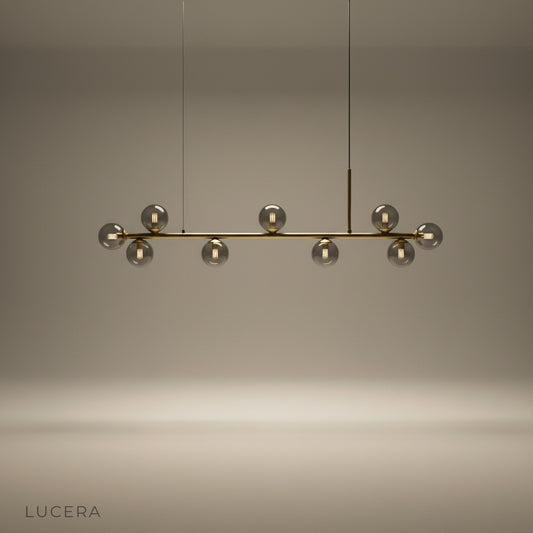 studio shot of Fault Linear Chandelier with sleek black metal frame