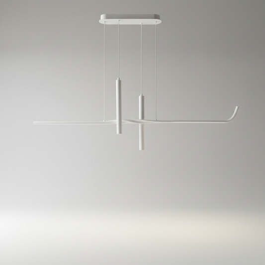 studio shot of Lucera Sapphire pendant light with sleek aluminum body and two LED heads