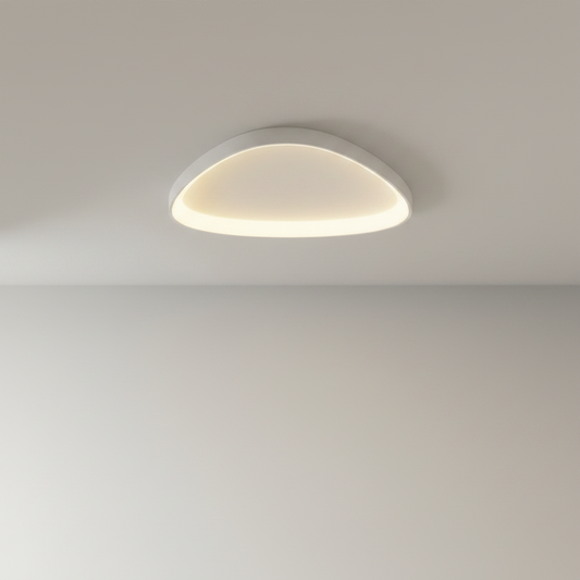 studio shot of yurt ceiling light with abstract aluminum rings on clean white background