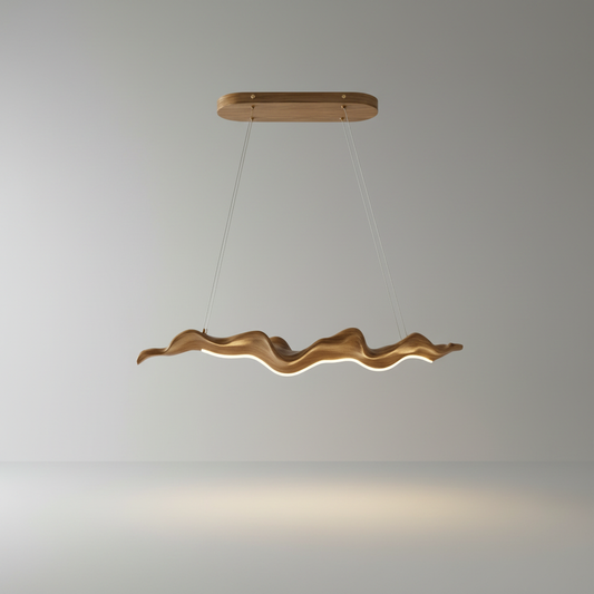 Studio shot of Tobias Chandelier with sculptural white wave form against clean neutral background