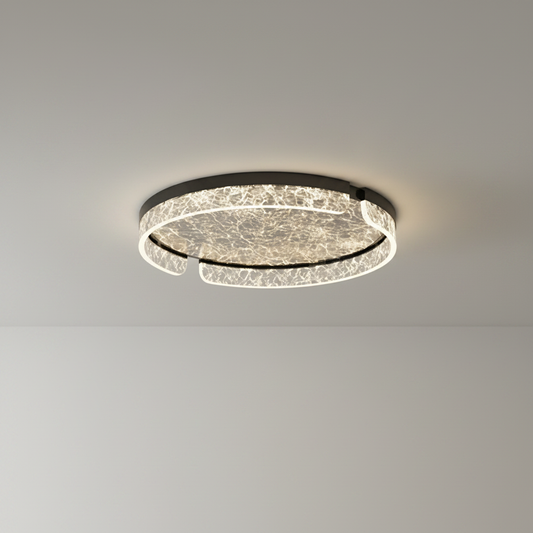 studio shot of Zelie ceiling light front view with illuminated outer ring