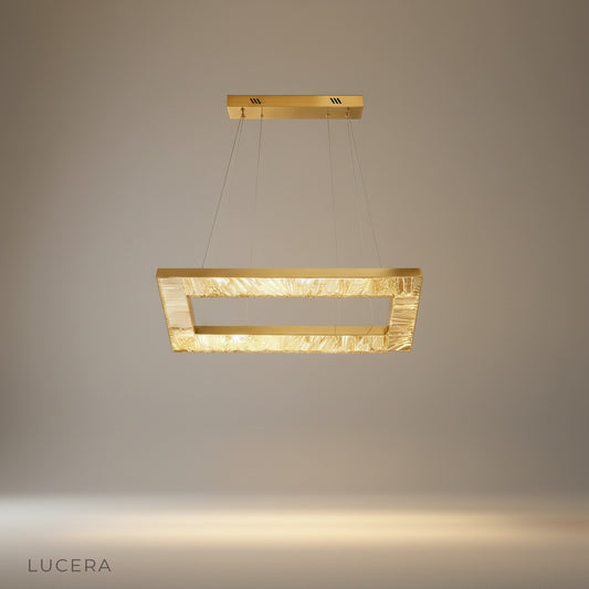 Port Chandelier studio shot front view with gold-plated metal frame