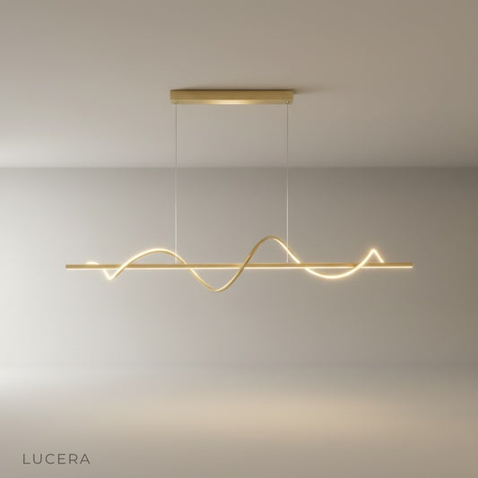 Lucera sandalwood aluminum pendant light on clean studio background, front view