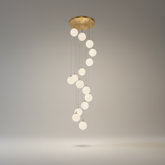 Bluff Copper Ball Staircase Chandelier - Chandeliers | Lucera Lighting