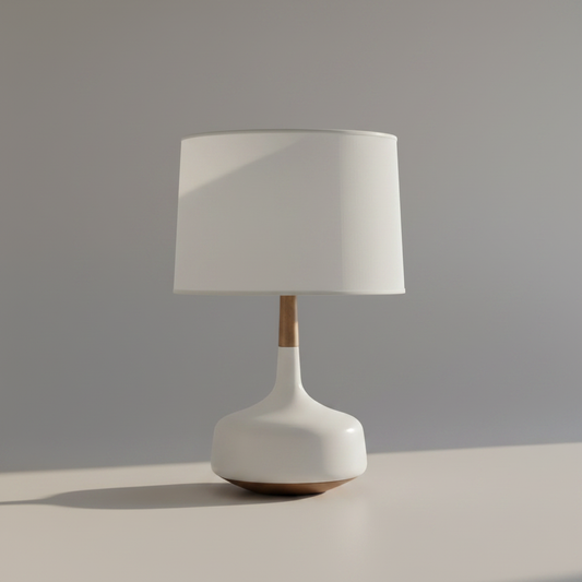 Espressione Nordic White Desk Lamp with Wooden Base - Lamps | Lucera Lighting