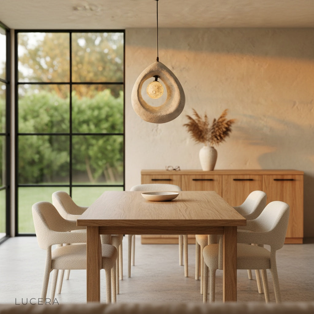 Kelp pendant light in outdoor covered patio with evening atmosphere